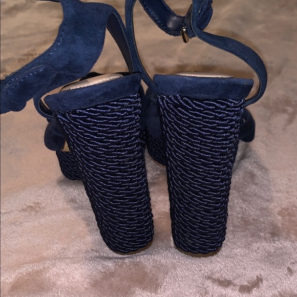 NWOT Aldo Suede Navy Leather Rope Wrapped Platform Chunky Heels Nautical 6 Woven - Picture 10 of 14